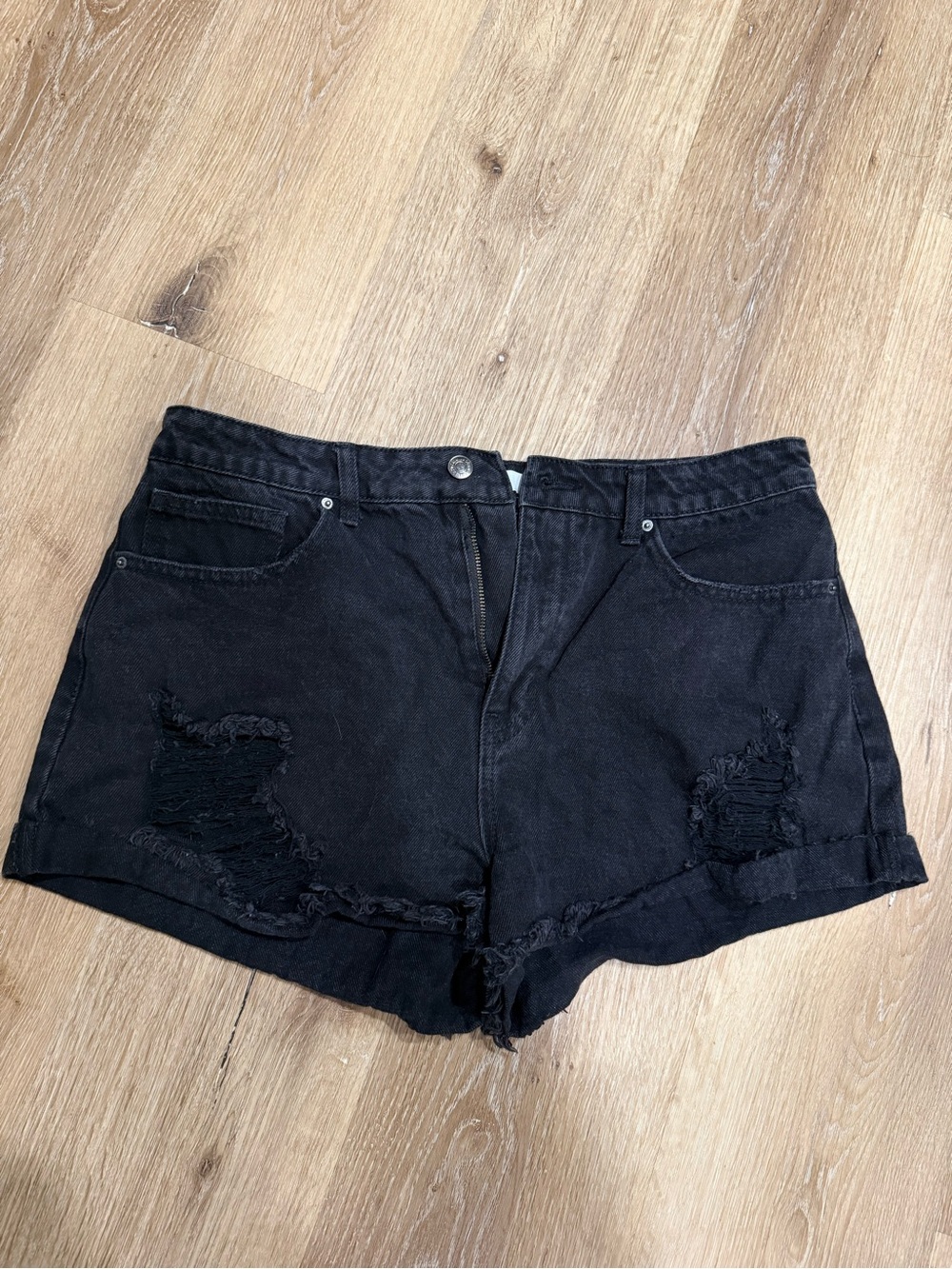 Forever 21 Black Distressed High-Rise Denim Shorts